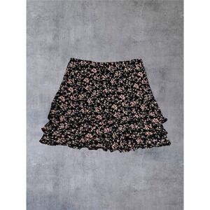 Harold's Silk Ruffle Mini Skirt Women 10 Black Floral Y2K Tiered EUC